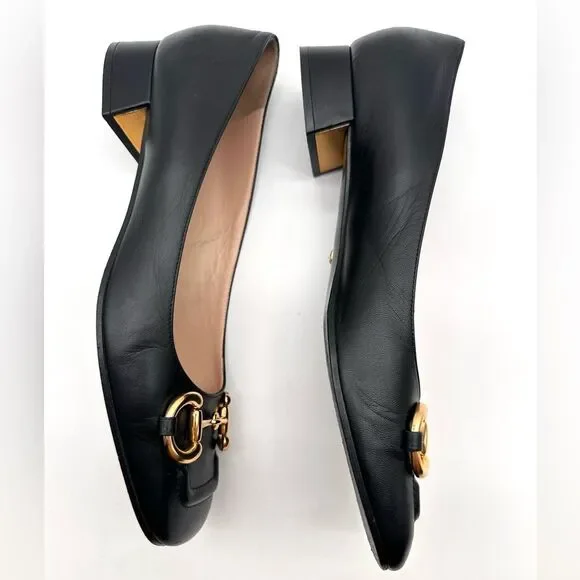 Gucci Baby Horsebit Black Leather Flats Pumps Square Toe EU 41 US 11 - Picture 5 of 14